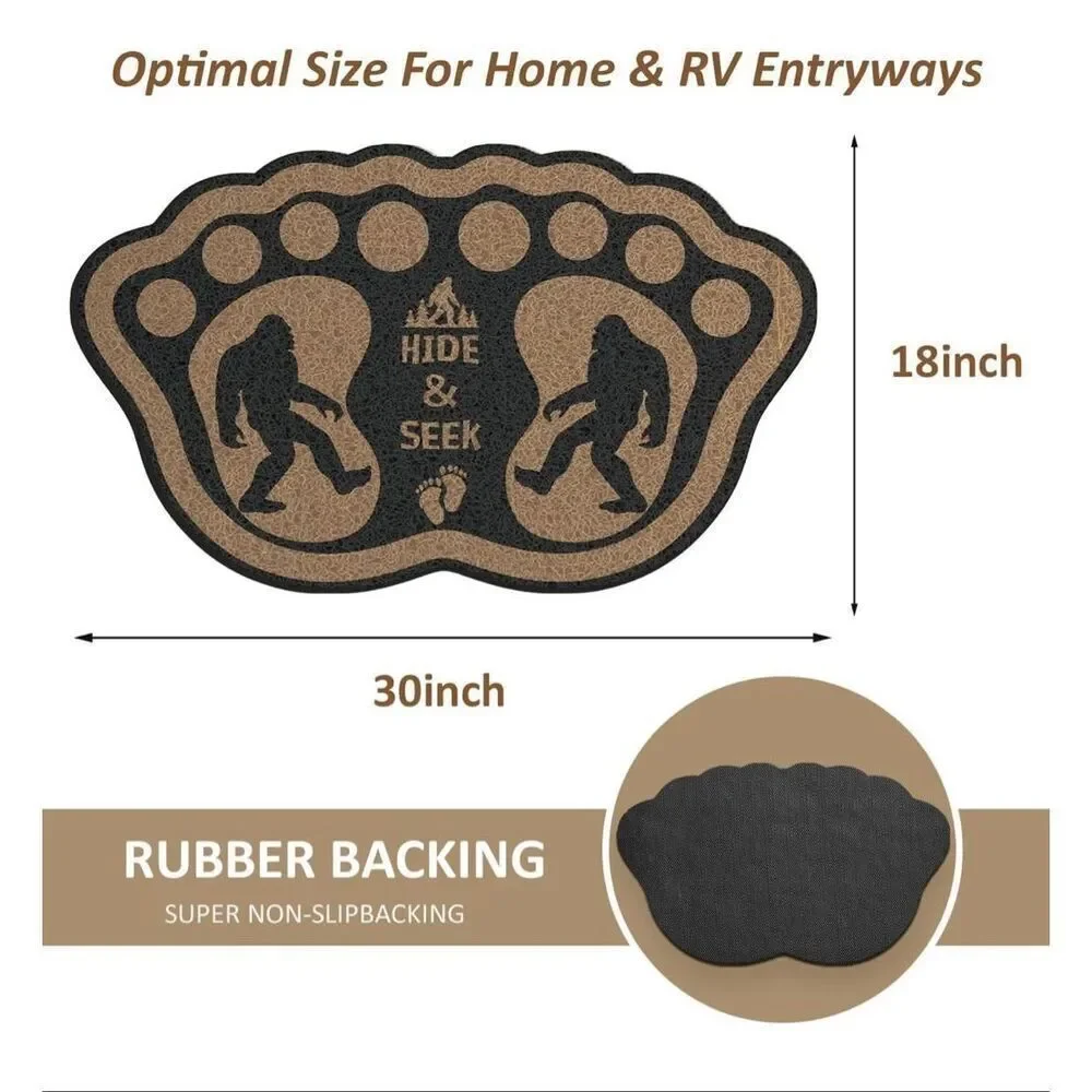 New! Hide and Seek Big Foot Shaped Sasquatch Floor Door Mats 2 Pack